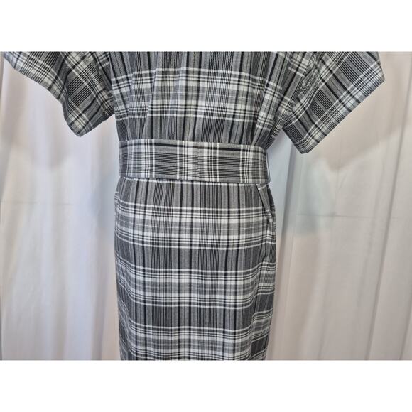 Alice + Olivia Lucette Gray Black Plaid Belted Shirt Dress Large - Picture 11 of 12